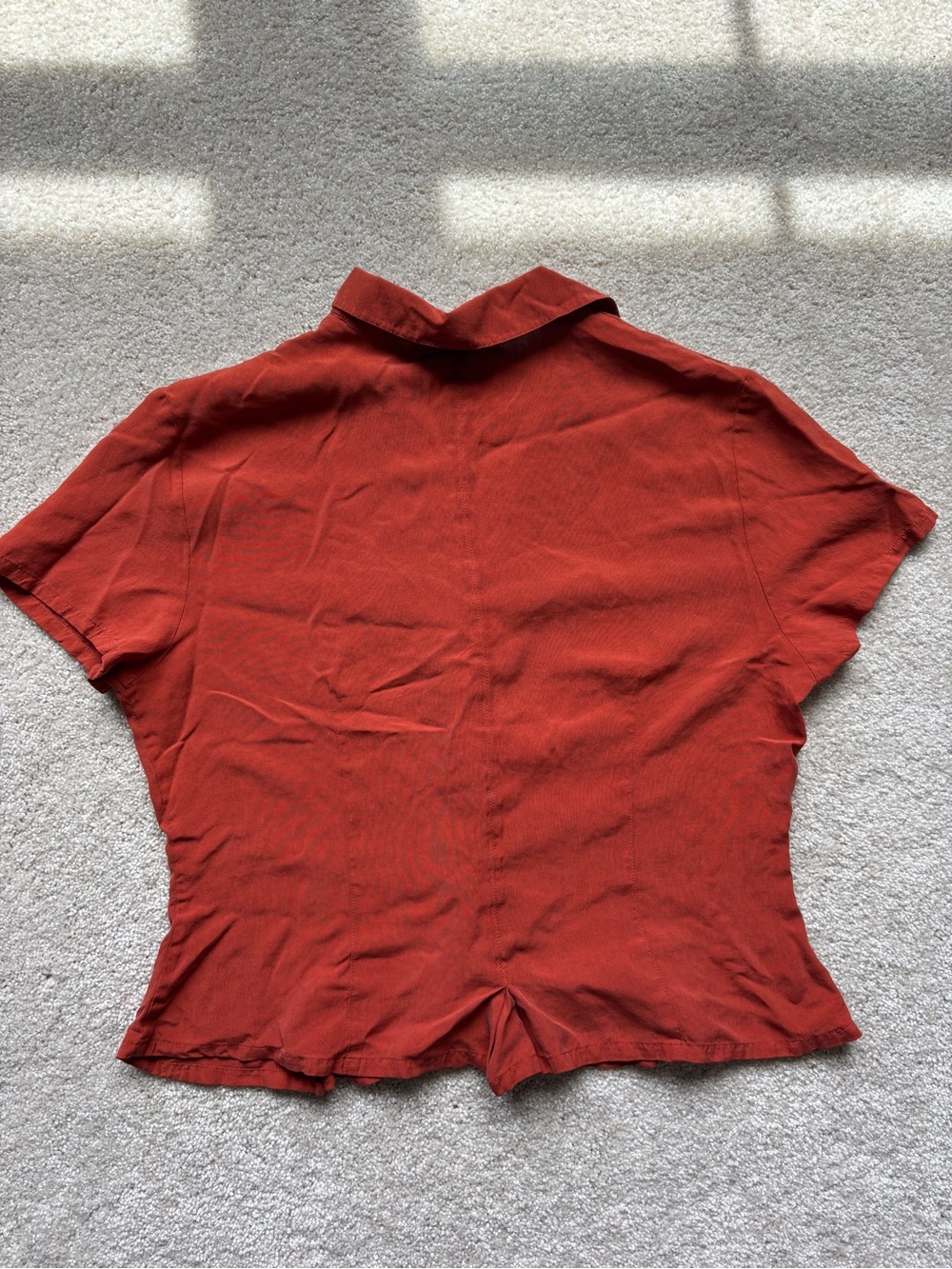 Amanda Smith 100% Silk Burnt Orange Short Sleeve Button-Front Shirt - Picture 12 of 14